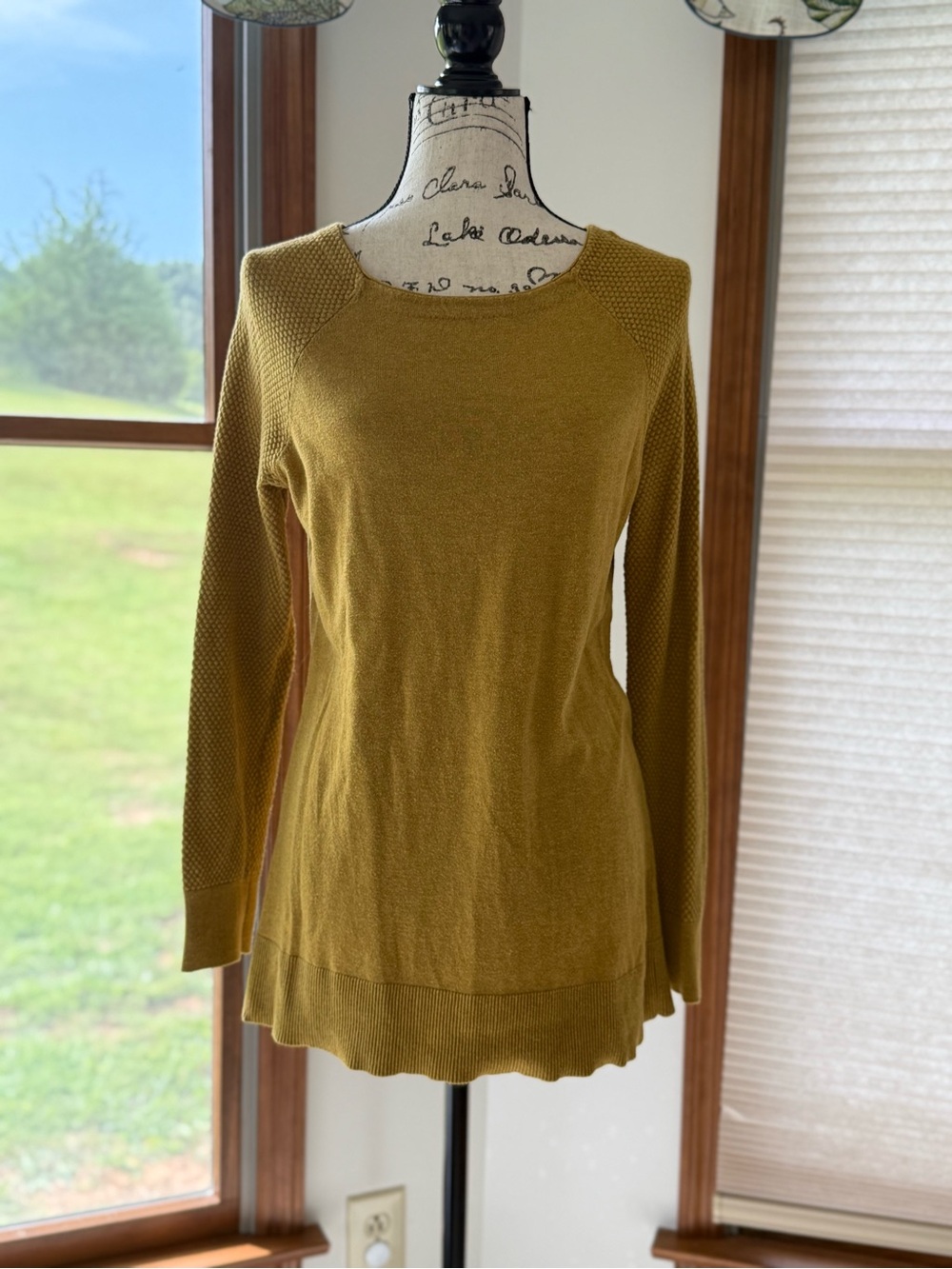 LOFT Mustard Textured Crewneck Sweater
